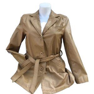 VTG MOD 70s Montgomery Ward Tannery Brown Leather Jacket Coat Women’s Belted Med